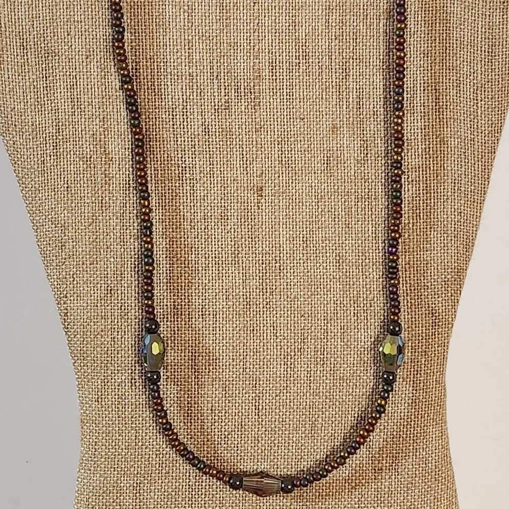 Hand Crafted Multicolor Beaded Necklace Purple Green